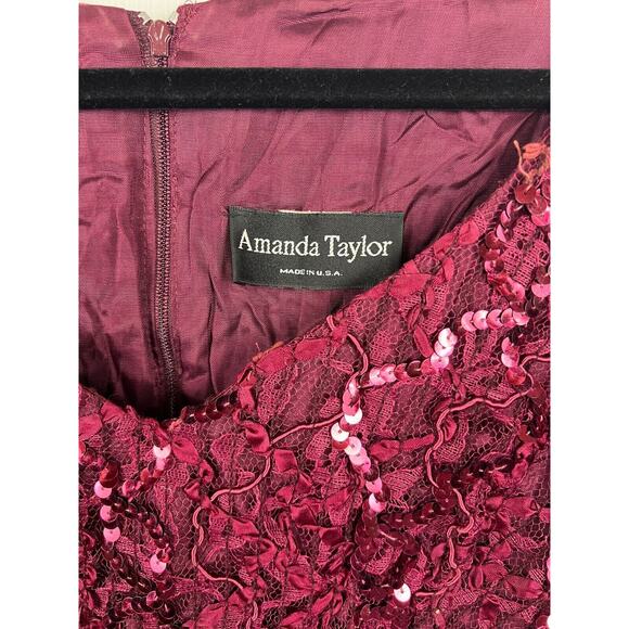 Vintage Red Burgundy Velvet Sequin Puff Sleeve Bodycon Holiday Party Dress Sz 8 - Picture 2 of 7